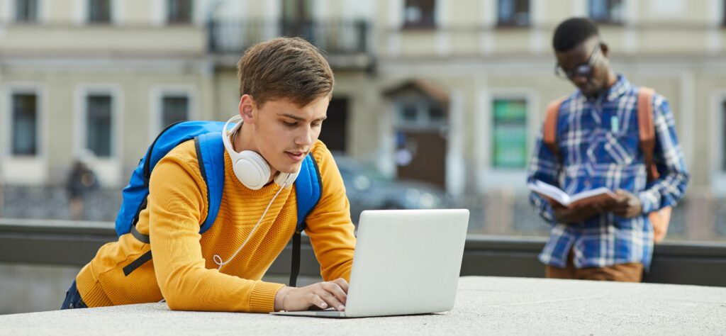 college students working outdoors